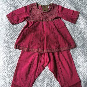 Fabindia Salwar Set Top & Bottom Hot Pink & Gold